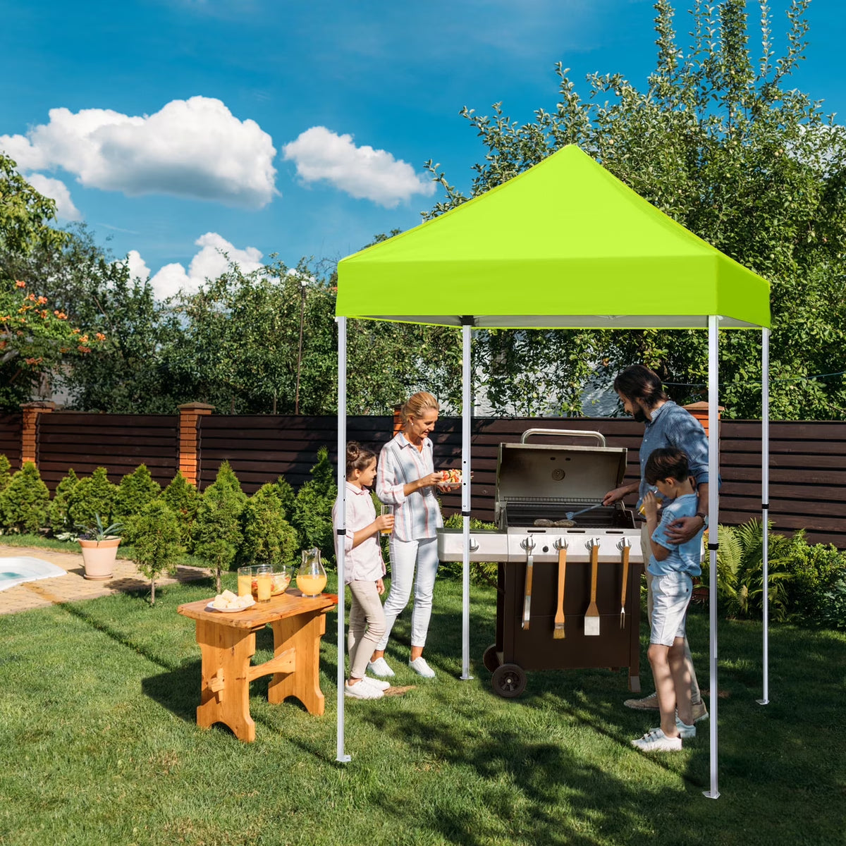 EAGLE PEAK 5x5 Pop Up Canopy Tent Instant Outdoor Canopy Easy Set-up Straight Leg Folding Shelter（Blue）