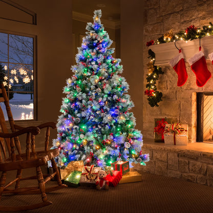 Costway 7 FT Pre-Lit Artificial Christmas Tree Hinged with Pine Needles 400 LED Lights