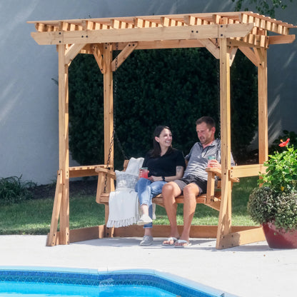 Backyard Discovery Callahan 8x5' Cedar Wood Outdoor Patio Pergola Swing, Trellis, 2-Seater