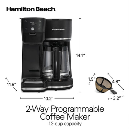Hamilton Beach 2-Way Programmable Iced/Hot Coffee Maker, Single-Serve and 12 Cup Glass Carafe, 47501J