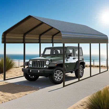 10x20 ft Portable Garage Heavy-Duty Metal Carport Canopy Kit，All-Weather Shelter with Reinforced Galvanized Steel Frame，for RV, Truck, Boat & 1 Cars Storage，Multi-Use Party Tent