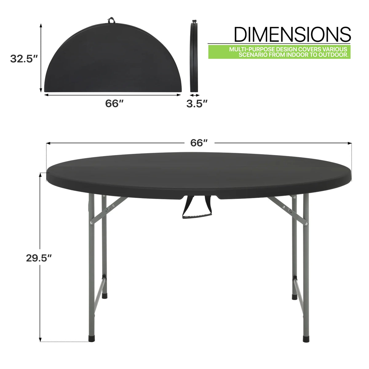 Magshion 5.5FT Round Folding Table, Heavy Duty Plastic Portable Round Table, Indoor Outdoor Foldable Dining Table with Handle, Grey