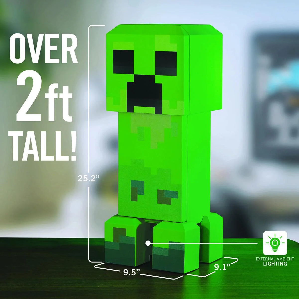Minecraft Creeper Mini Fridge 2 Door, 8L, Green, 25.2" H 9.5" W 9.1" D