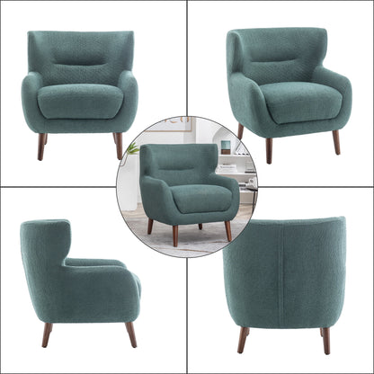 ALEAVIC White Accent Chair Upholstered Armchair with Solid Wood Legs
