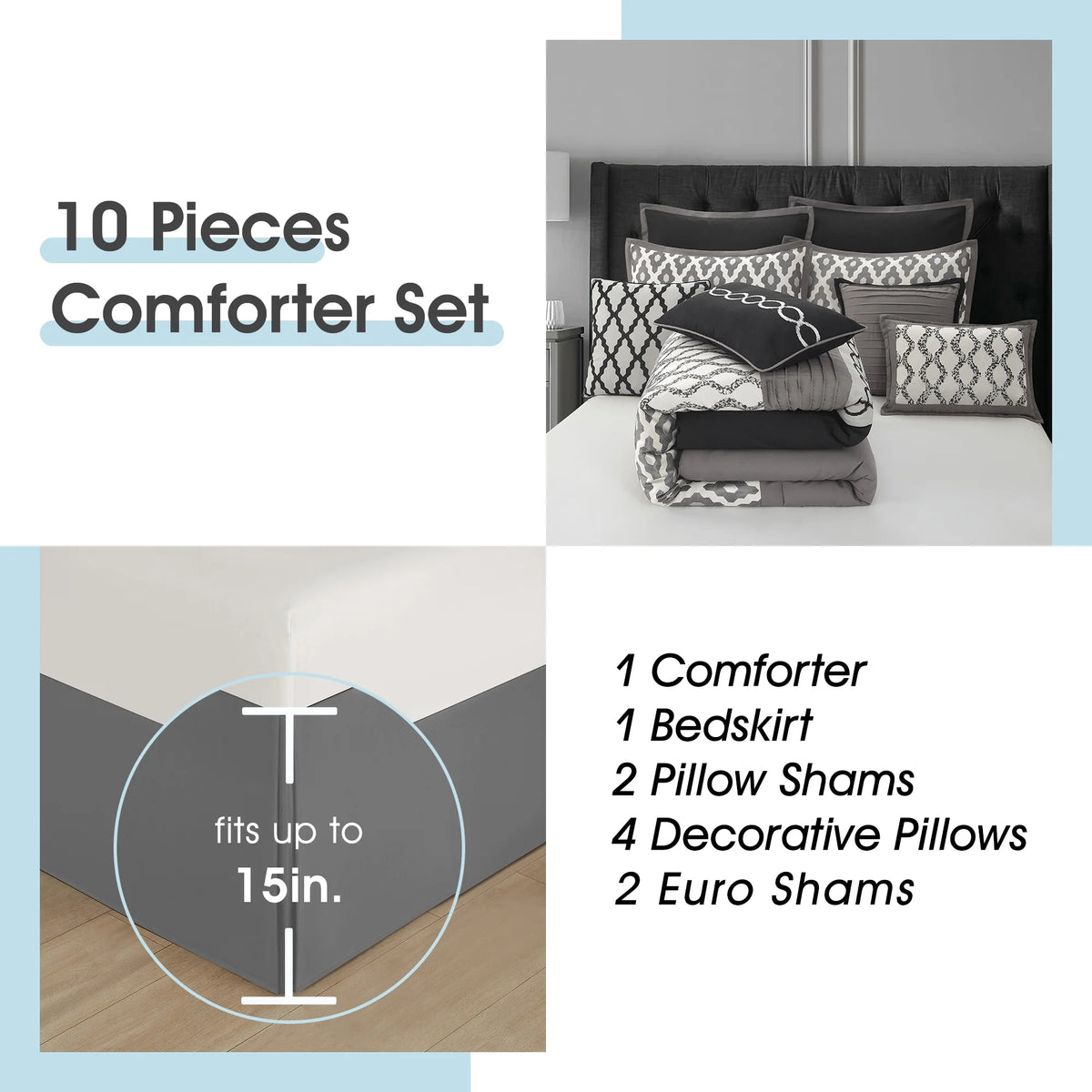 LANCO MODERN LIFESTYLE King Size Comforter Set, Burgundy, 10 Piece Bed in a Bag for All Seasons, Luxury Extreme Comfort Bedding Sets with Bedskirt, Pillow Shams, Euro Shams and Decor Pillows