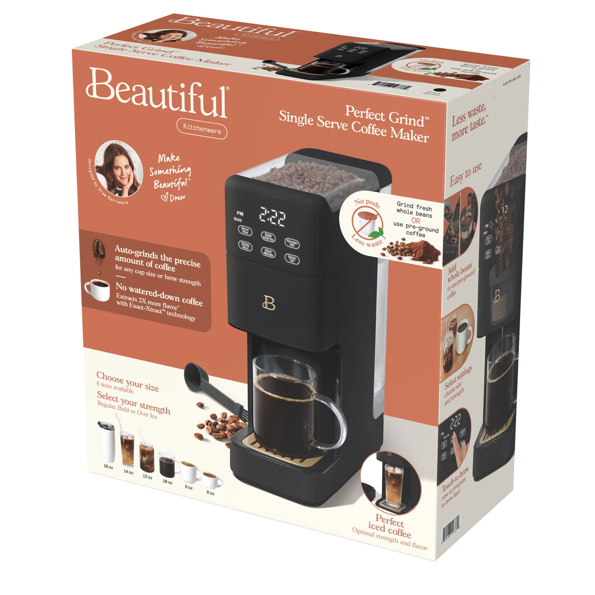 Beautiful Perfect Grind�?Programmable Single Serve Coffee Maker, White Icing by Drew Barrymore