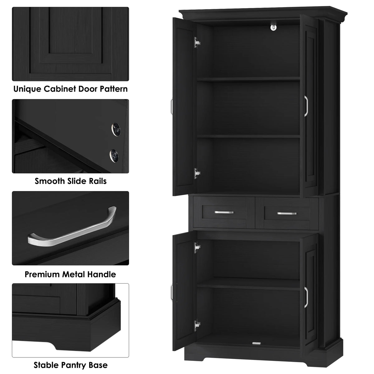Homfa 70.9'' Tall Kitchen Pantry with 4 Doors, 2 Drawer Modern Freestanding Storage Cabinet for Dining Room Living Room, White