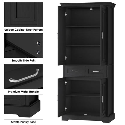 Homfa 70.9'' Tall Kitchen Pantry with 4 Doors, 2 Drawer Modern Freestanding Storage Cabinet for Dining Room Living Room, White