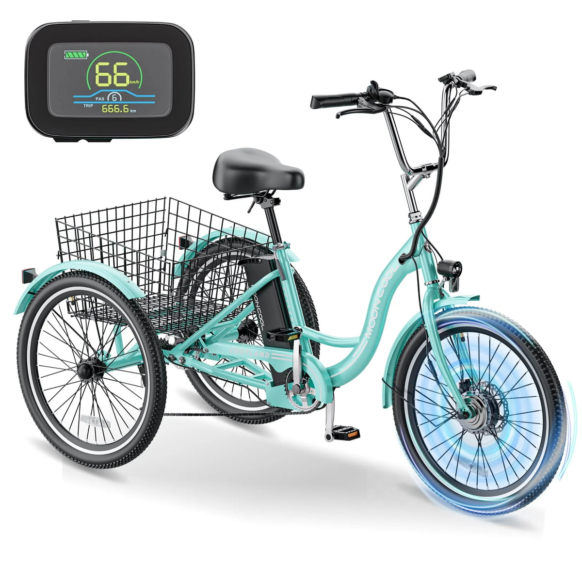 MOONCOOL 350W Motorized Electric Trike, 7 Speed 3 Wheel Electric Bicycle with 36V 10Ah Lithium Battery UL Certified, 24" Electric Tricycle for Adults with Rear Basket