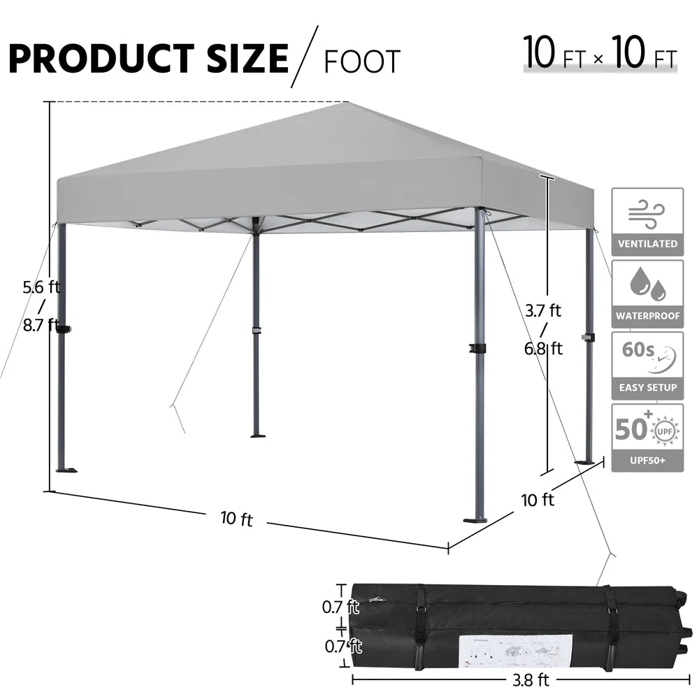 Topeakmart 12x12ft Commercial Pop-up Canopy Tent with Adjustable Height for Outdoor, White