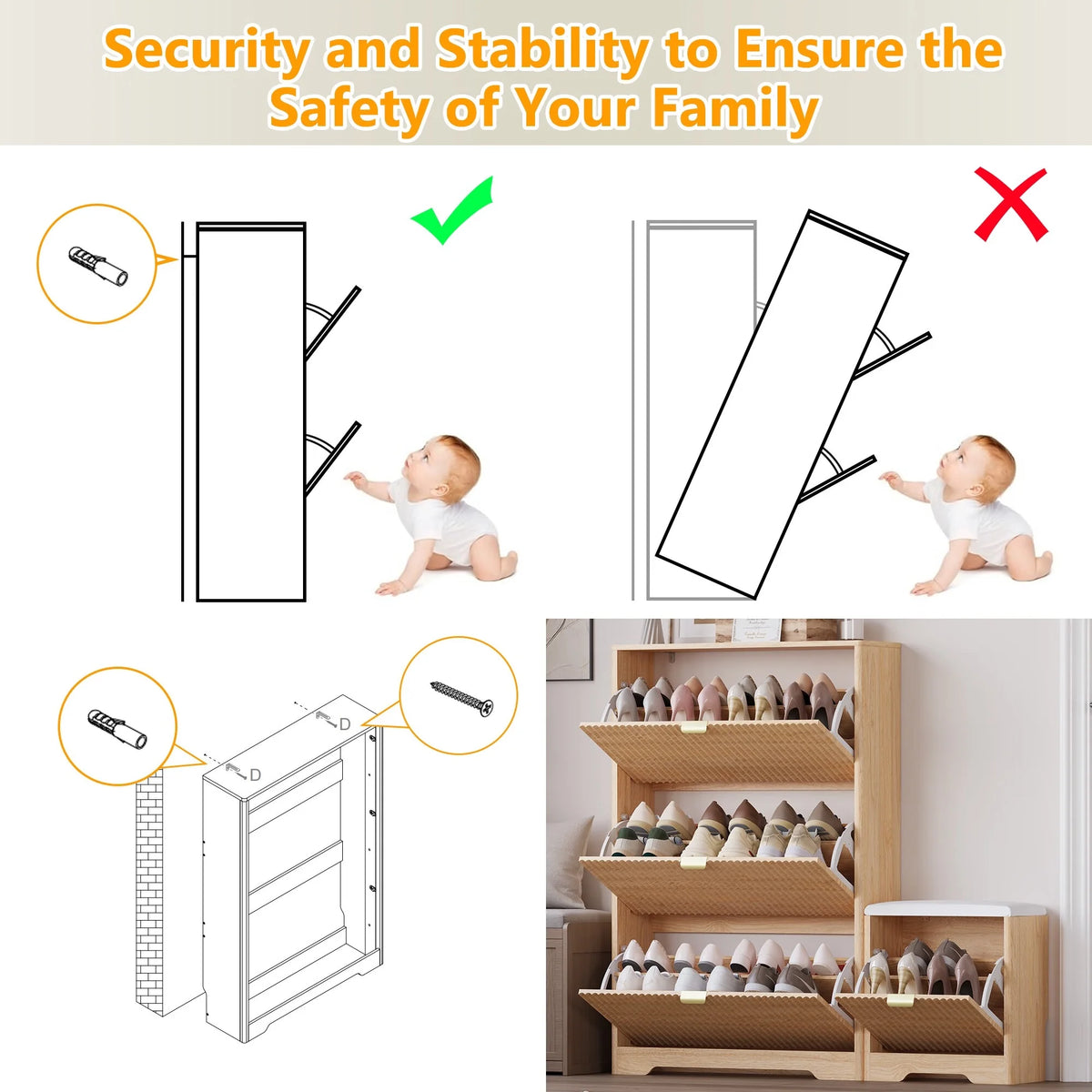 FANRAL Shoe Cabinet with 2 Flip Drawers & Open Storage,Fluted Shoe Storage Cabinet Rack Organizer with Adjustable Shelves for Entryway,Closet,Hallway,White