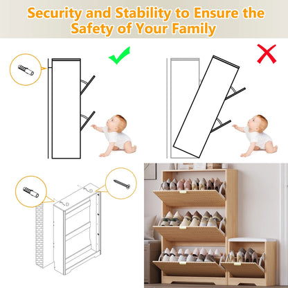 FANRAL Shoe Cabinet with 2 Flip Drawers & Open Storage,Fluted Shoe Storage Cabinet Rack Organizer with Adjustable Shelves for Entryway,Closet,Hallway,White