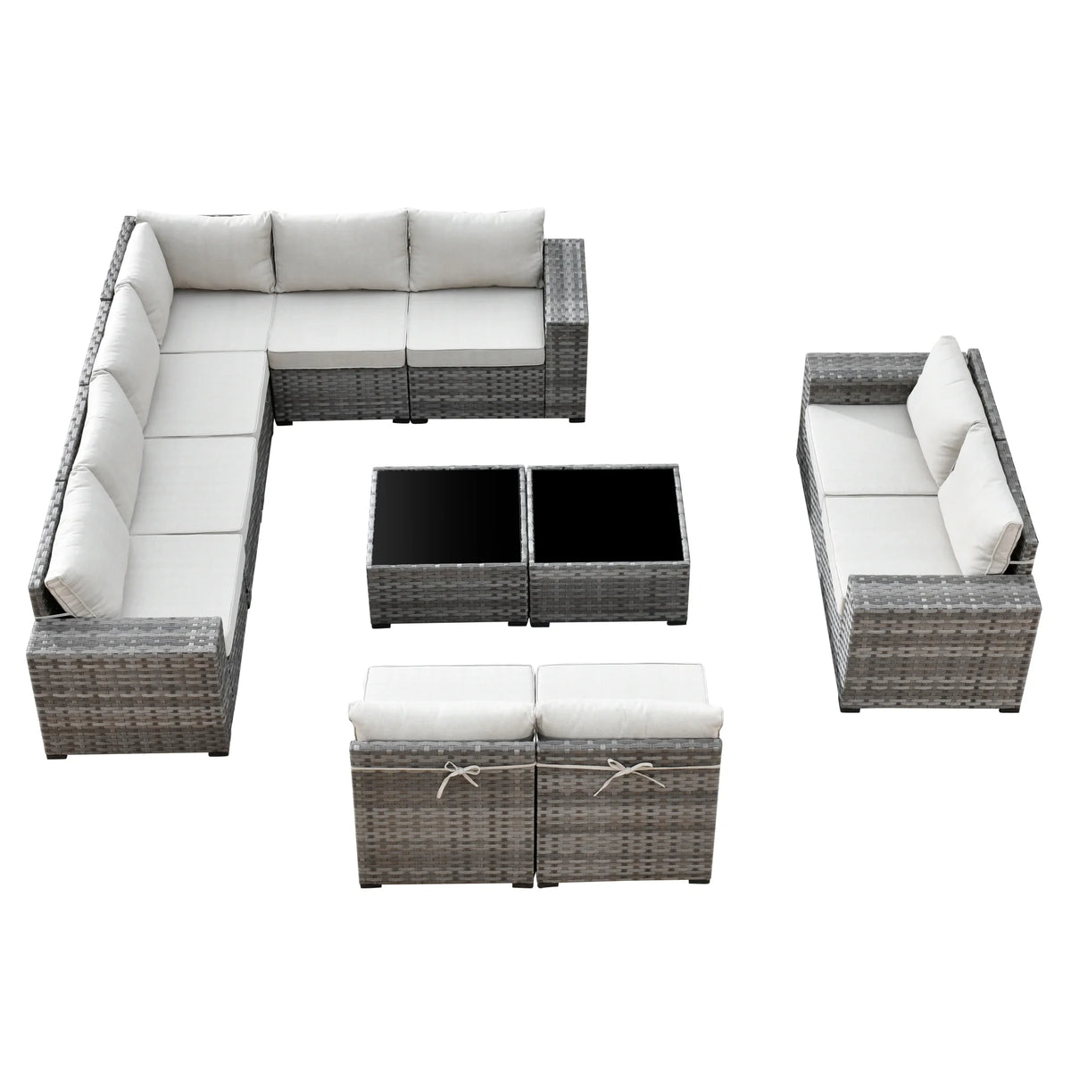 Ovios 12 Pieces Outdoor Furniture All Weather Wicker Patio Conversation Sectional Sofa Set with Side Table for Garden Backyard