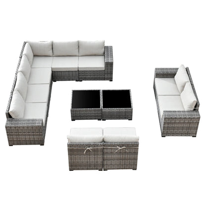 Ovios 12 Pieces Outdoor Furniture All Weather Wicker Patio Conversation Sectional Sofa Set with Side Table for Garden Backyard