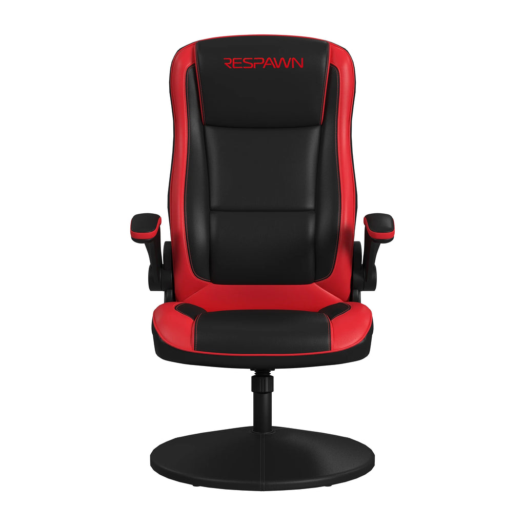 RESPAWN 800 Swivel Rocker Gaming Chair - Ergonomic Floor Gaming Seat with Lumbar Support, Flip Up Armrest, High Back, Pedestal Base, Comfortable No Wheels Console Video Game Rocker Chair - Red