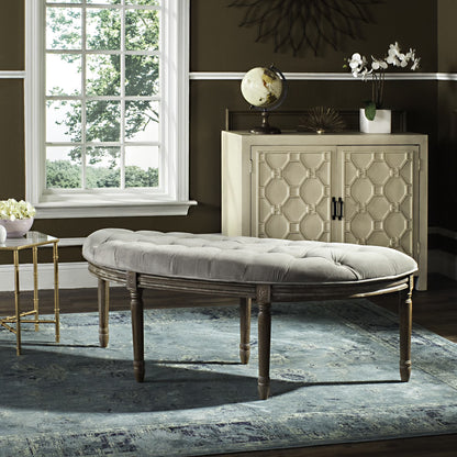 SAFAVIEH Abilene Tufted Rustic Semi Circle Bench, Beige/Rustic Oak