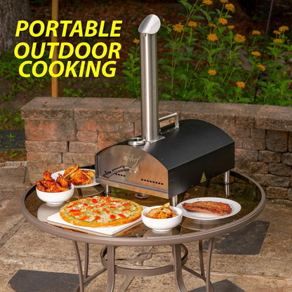 Deco Chef Outdoor Pizza Oven with 2-in-1 Pizza and Grill Oven Functionality, 13" Pizza Stone, Portable Stainless Steel Construction, Pizza Peel, Dough Scraper, Scoop, Slotted Grill (Black)