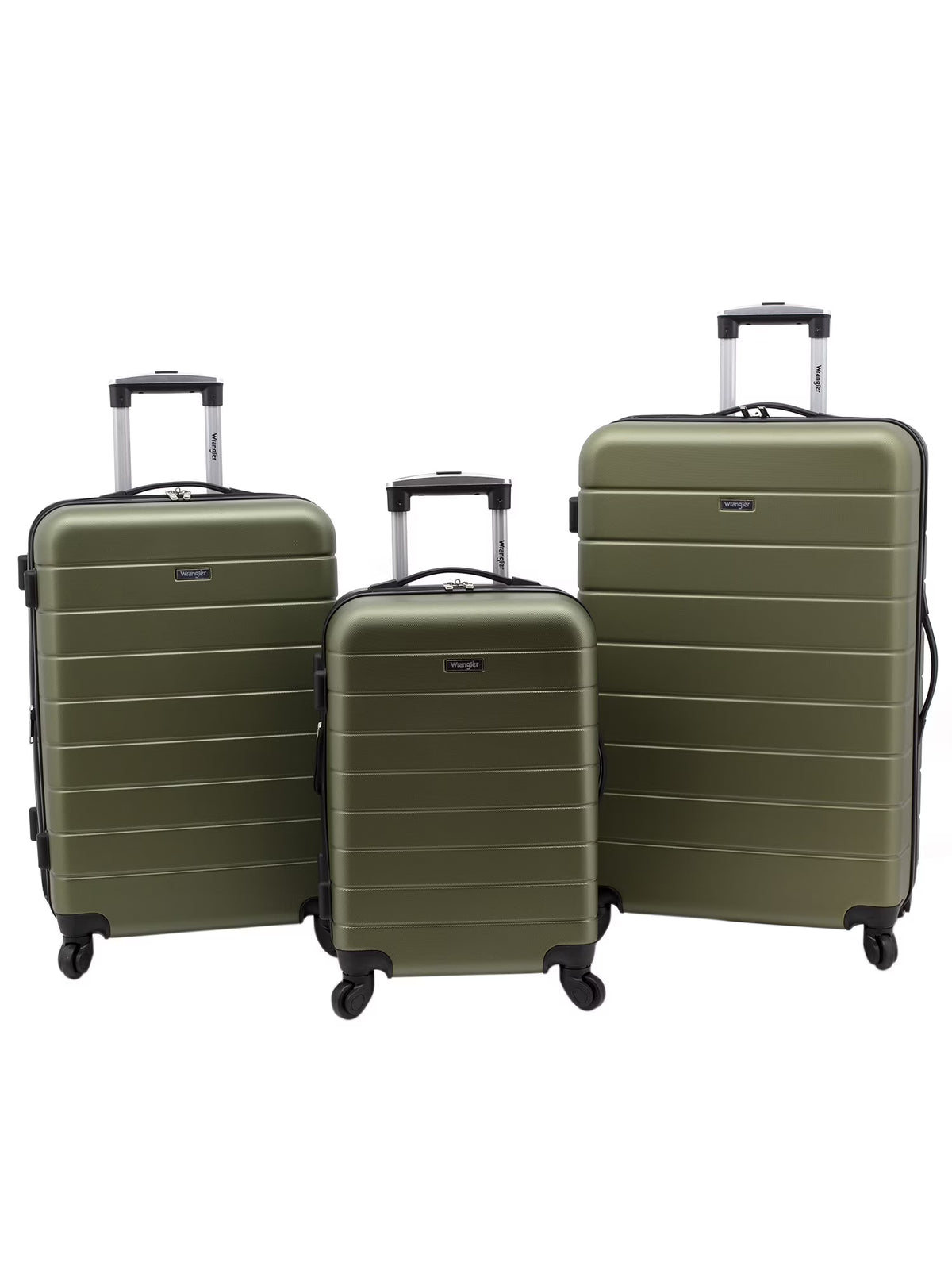 Wrangler 3 Piece Luggage Set with Cup Holder and USB Port, Olive Green