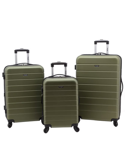 Wrangler 3 Piece Luggage Set with Cup Holder and USB Port, Olive Green