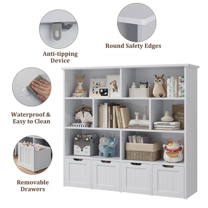 Homfa 7 Cube Toy Storage Organizer, Kids Geometric Bookcase and Bookshelf with 4 Drawers, White
