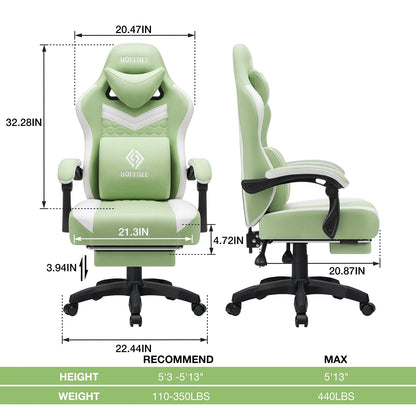 Hoffree Gaming Chair with Massage Fabric Office Chair with footrest for Adults, Ergonomic Gamer Chair with Headrest and Lumbar Support for Office Gaming, 440 LBS