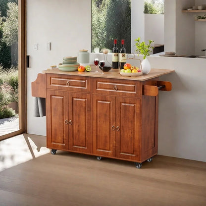 Lofka 52-Inch Kitchen Island with Storage on Wheels with Wood Drop Leaf, Ideal for Small Kitchens