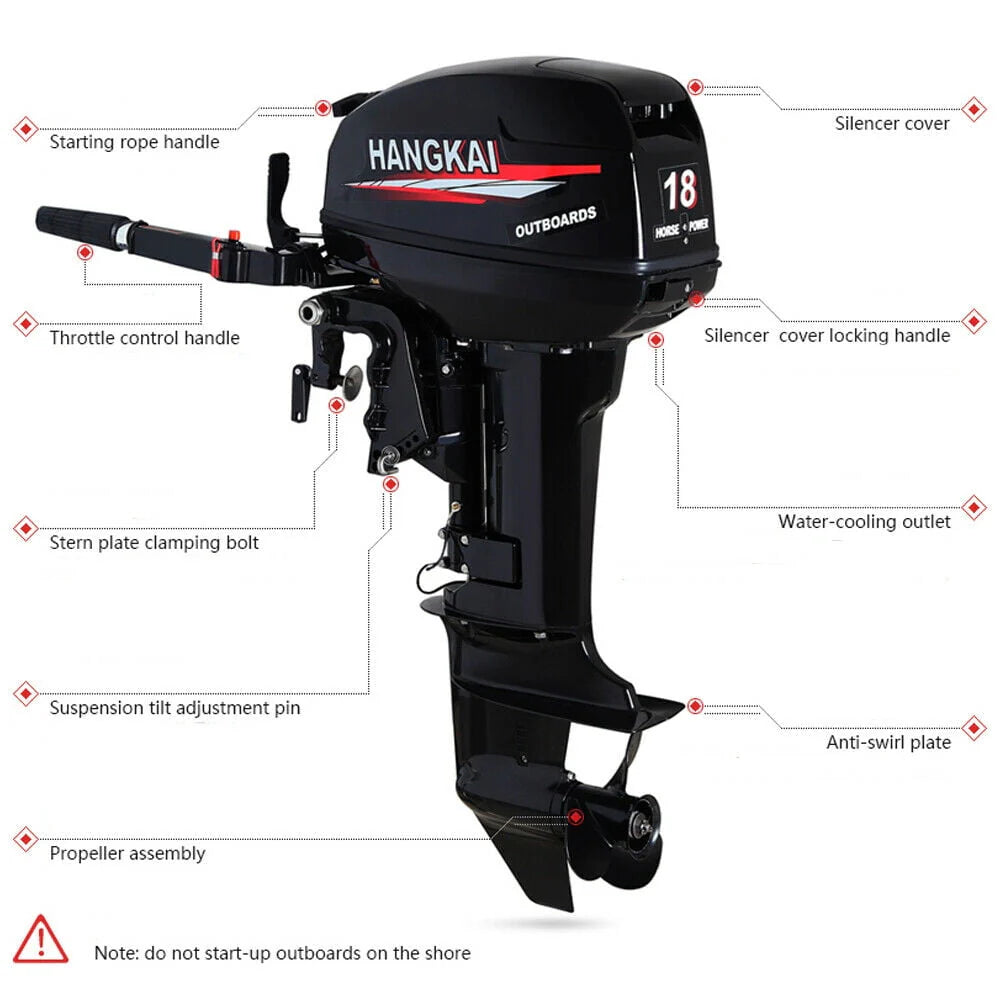 Oukaning 2Stroke 18HP Outboard Motor Fishing Boat Engine Motor Water Cooling CDI Ignition