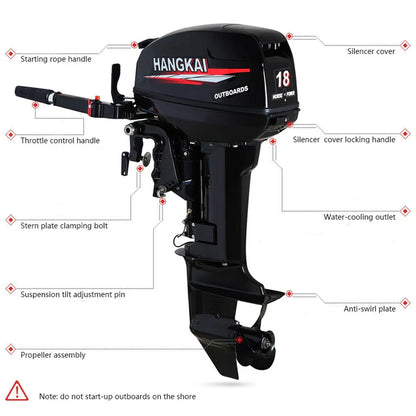 Oukaning 2Stroke 18HP Outboard Motor Fishing Boat Engine Motor Water Cooling CDI Ignition