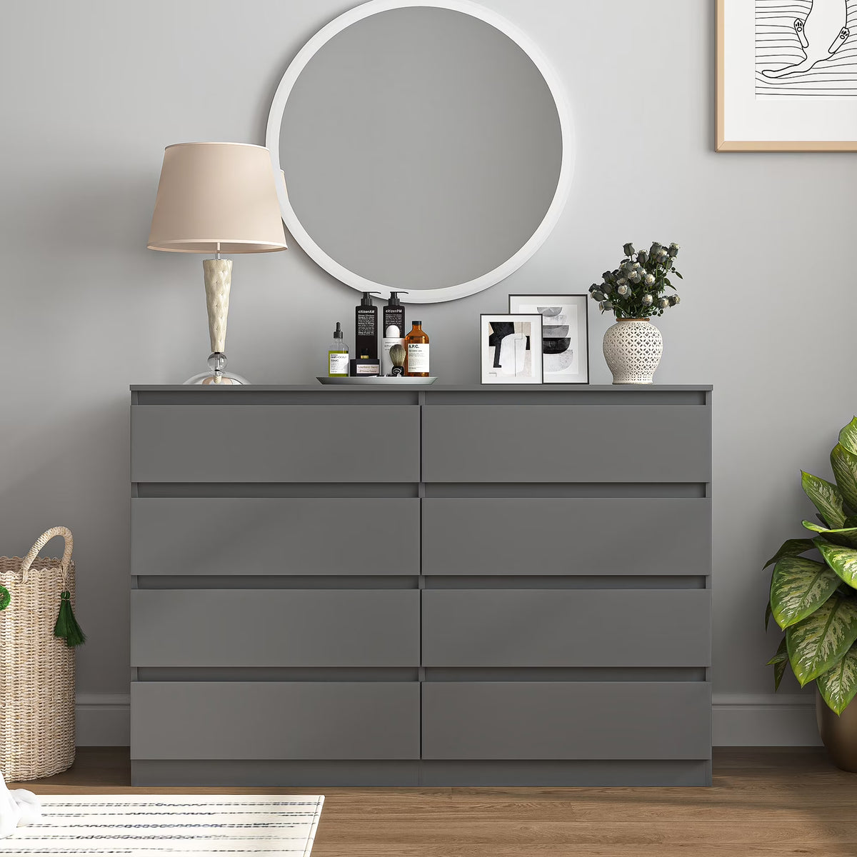 Kadyn Modern 6 Drawer Dresser Wood Cabinet,Dresser for Bedroom, Kitchen Storage Cabinet with Drawers, Chest of Drawers(Black)