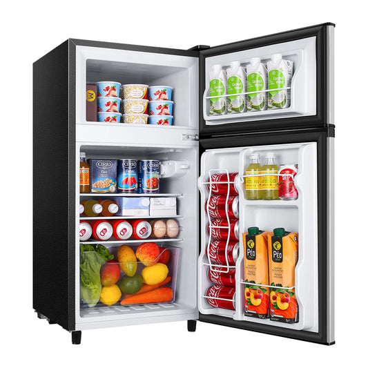 WANAI 3.5 Cu ft Two Door Mini Fridge, Silvery