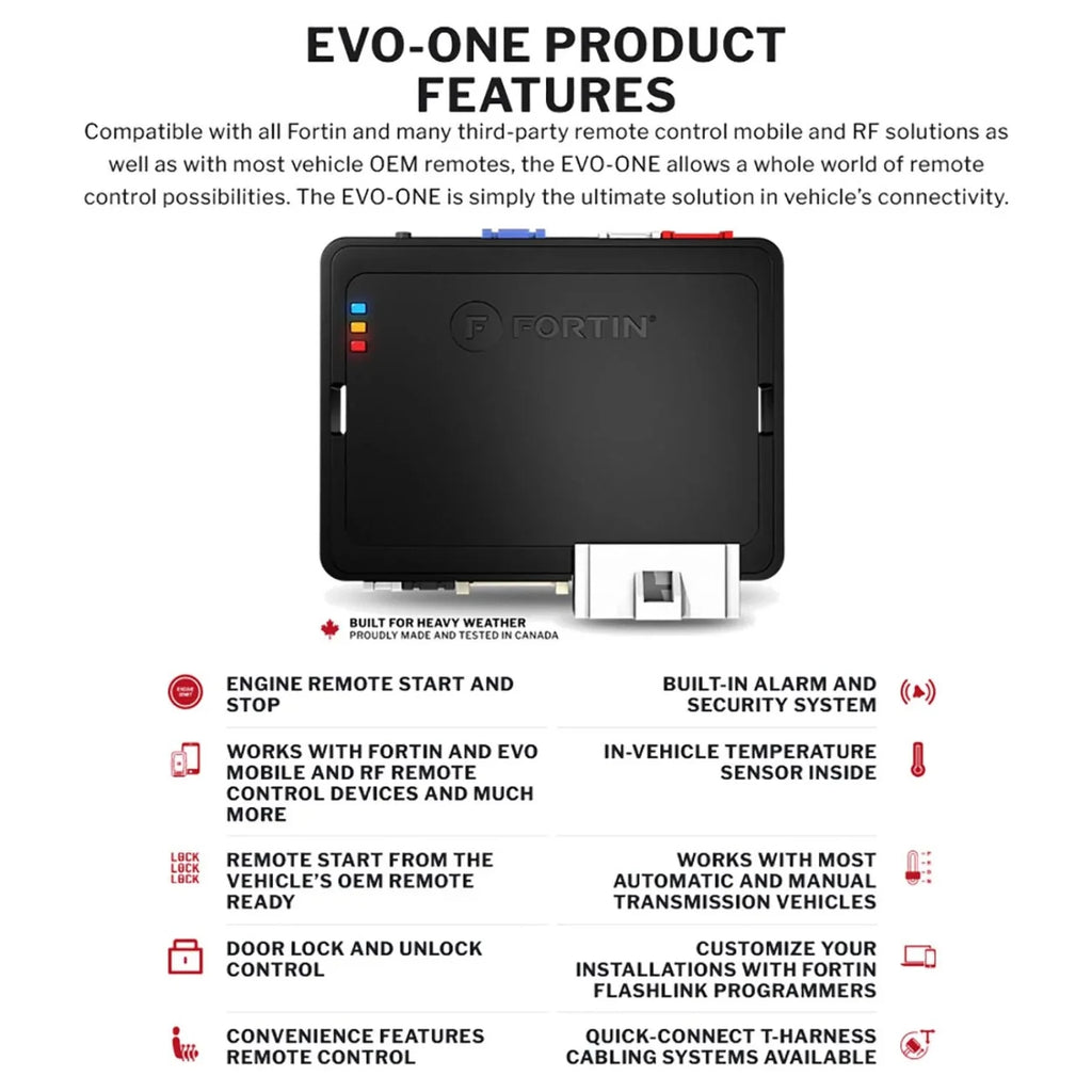 Fortin EVOONE441 Remote Starter for High Current or Low Current Ignition Vehicles & 1-Way 4-Button Remote