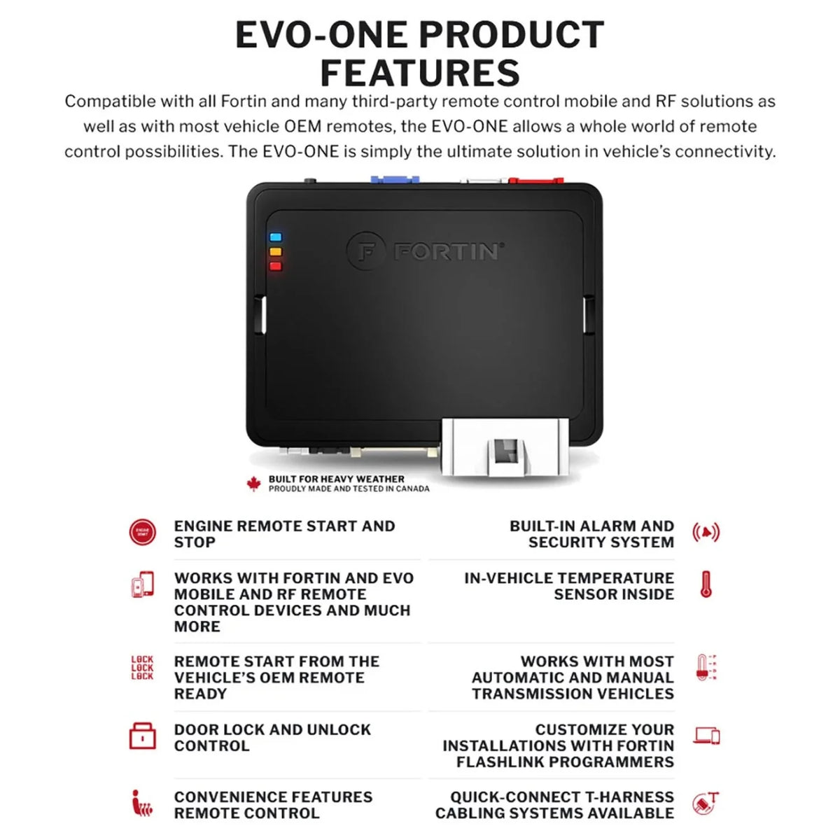 Fortin EVOONE441 Remote Starter for High Current or Low Current Ignition Vehicles & 1-Way 4-Button Remote