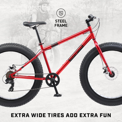 Mongoose Dolomite Adult Fat Tire Mountain Bike, 26-Inch Wheel, Red