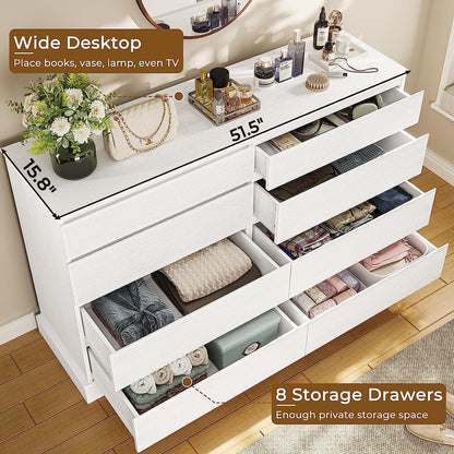 8 Drawers Double Dresser Wooden Black Chest of Drawers for Bedroom, Large Storage Cabinet for Home Living Room