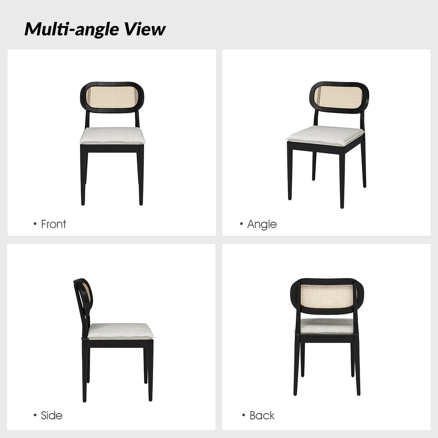 Rattan Dining Chairs Set of 2 Wooden Armchairs Removable Cushion Home Kitchen Restaurant Acorn
