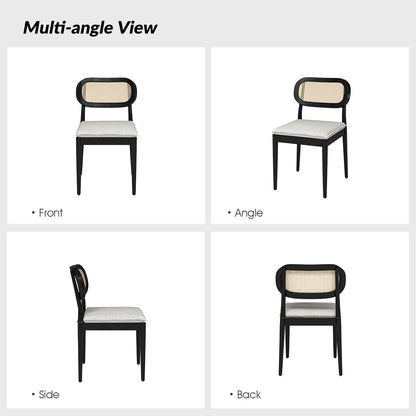 Rattan Dining Chairs Set of 2 Wooden Armchairs Removable Cushion Home Kitchen Restaurant Acorn