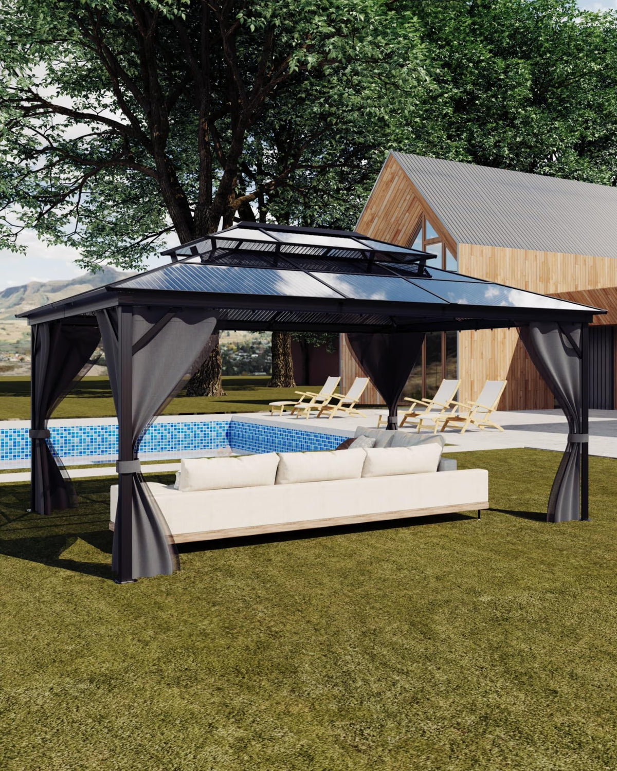 TROPOW Gazebos for Gardens,All Seasons Gazebos,Hardtop Gazebo 10'x13' for All Weather, Double Polycarbonate Sheets Roof, Aluminum Alloy Frame, Net, and Curtain, Permanent Building for Patio,Gray