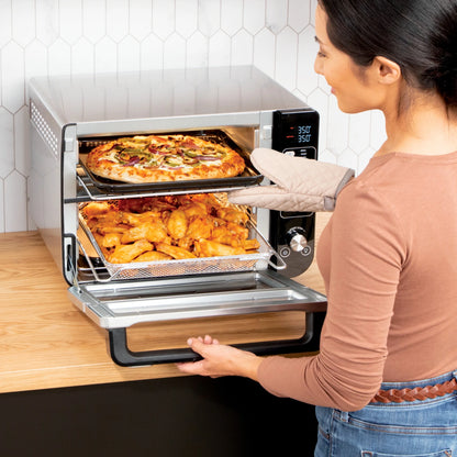 Ninja 10-in-1 Air Fryer, Double Door Toaster Oven with FlexDoor, FlavorSeal & Smart Finish, Rapid Top Convection and Air Fry Bottom, Bake, Toast, Air Fry, Pizza and More, Stainless Steel, DCT400