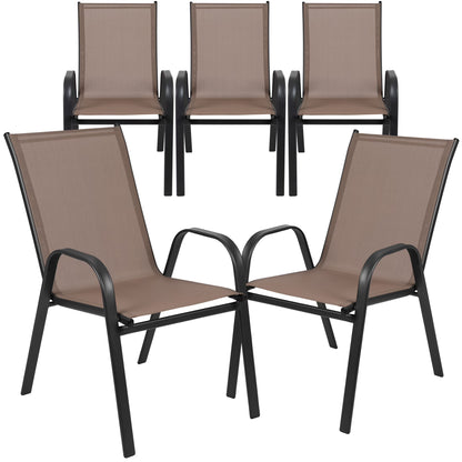 Flash Furniture 5 Pack Brazos Series Brown Outdoor Stack Chair with Flex Comfort Material and Metal Frame