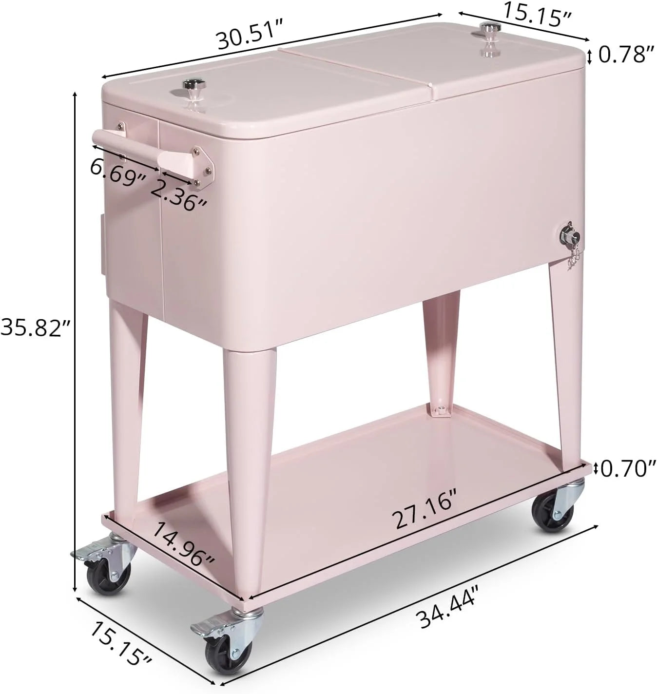 80 Quart Rolling Ice Chest, Portable Bar Drink Cooler with Catch Basin, Bottom Storage Tray and Bottle Opener for Patio Party BBQ Beach Activities