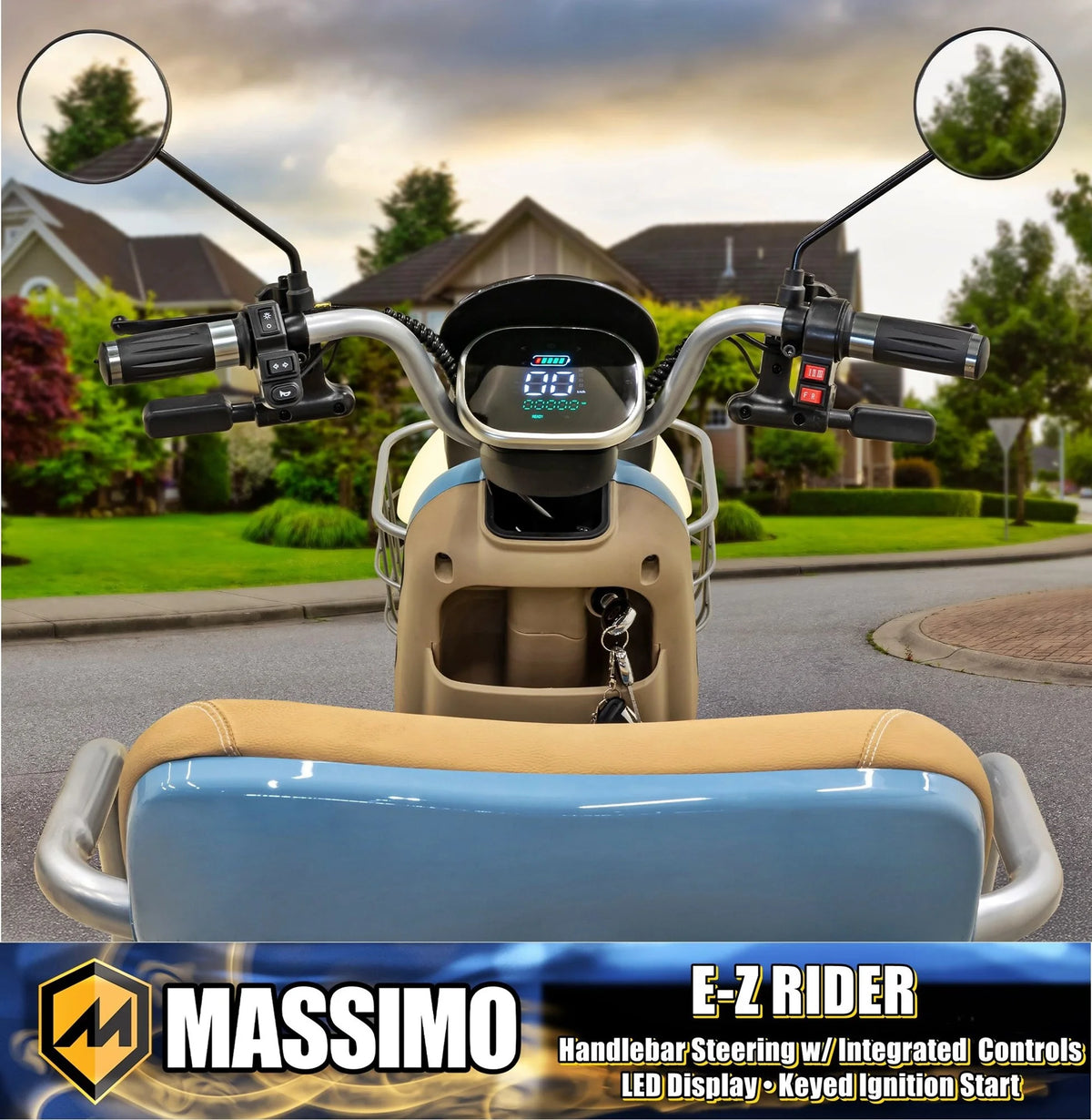 Massimo MGC E-Trike 3-Wheel Electric Cart – 17 MPH, 2-Seater Adult Scooter – Blue