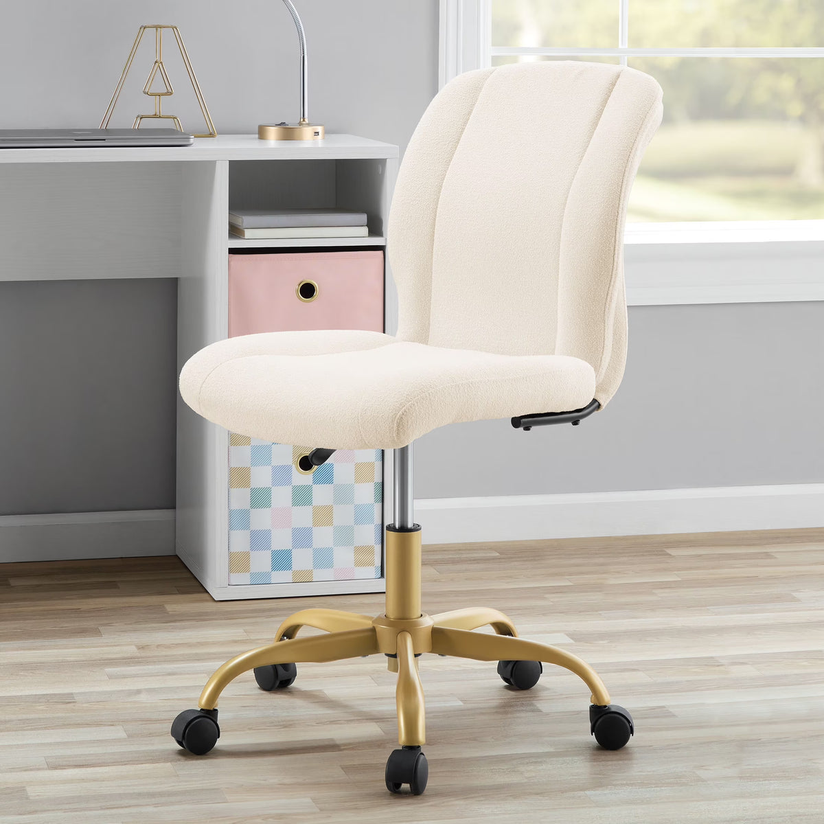 Mainstays Boucl�� Armless Office Chair for Adults and Teens, Cream