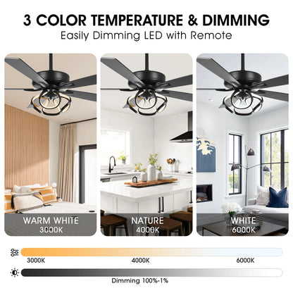 Parrot Uncle 52-Inch Contemporary Chrome Ceiling Fan with Integrated LED Lights and Remote Control