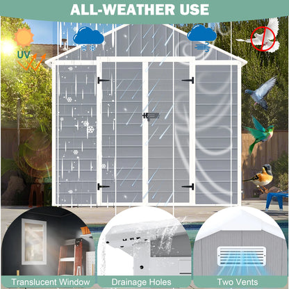 Outdoor Shed & Storage, Seizeen All-Weather Plastic Sheds 82'' H, Sloped Top Garden Shed with Window, Heavy-Duty Resin Outdoor Storage W/Floor, Gray
