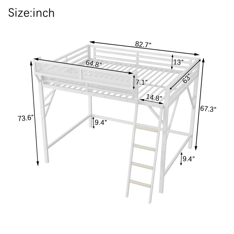 Duxelifin Queen Size Metal Loft Bed Frame, Heavy Duty Steel High Loft Bed with Storage Shelves & Ladder, Space-Saving Loft Bed for Apartments, Adults, Teens & Juniors (Black)