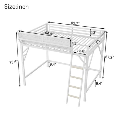 Duxelifin Queen Size Metal Loft Bed Frame, Heavy Duty Steel High Loft Bed with Storage Shelves & Ladder, Space-Saving Loft Bed for Apartments, Adults, Teens & Juniors (Black)