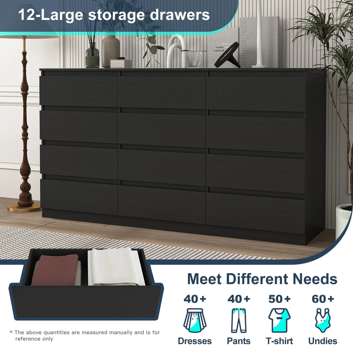 Resenkos Modern Mid Century 6 Drawer Wide Dressers Chests for Bedroom, Chest of Drawer Organizer Grey