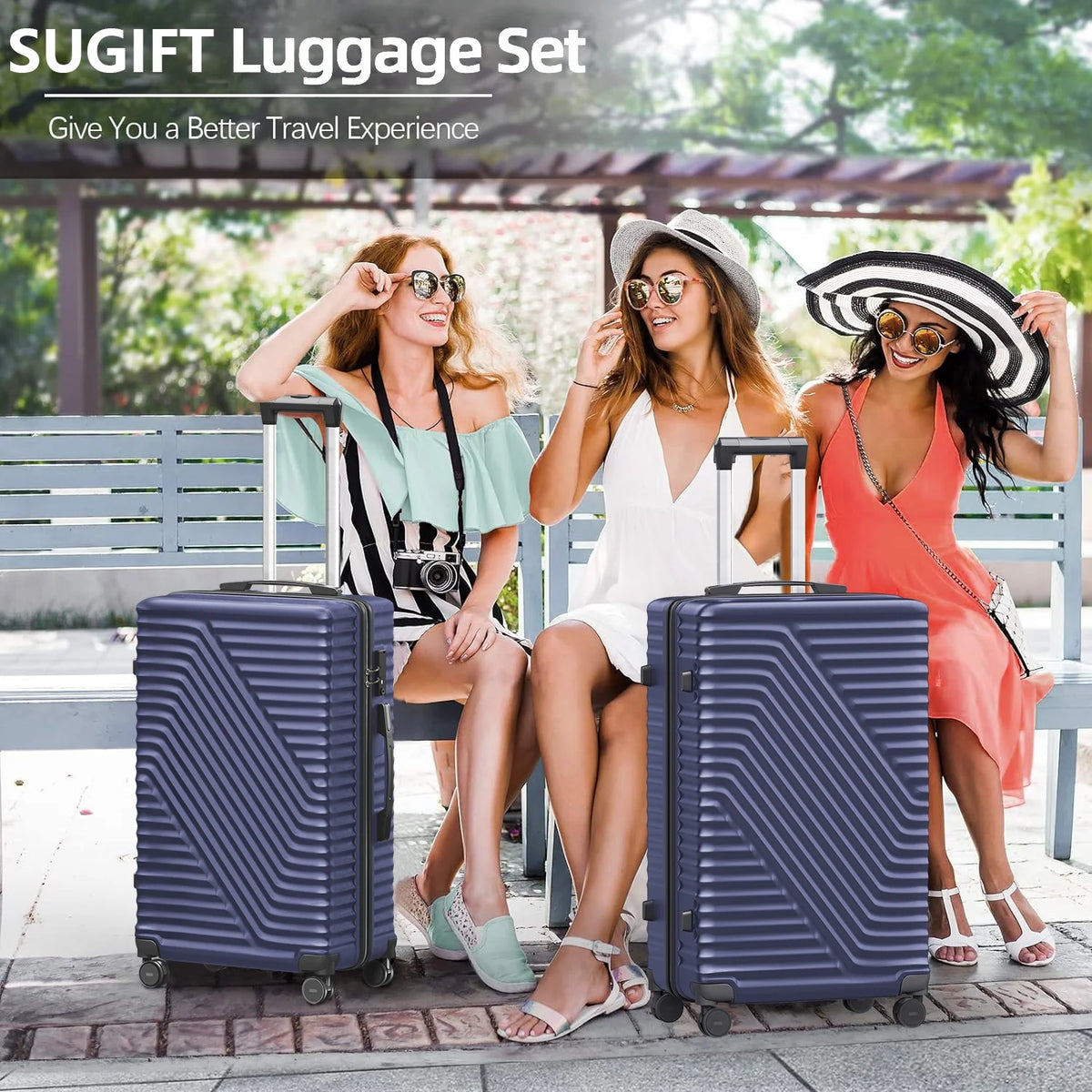 SUGIFT 3 Piece Suitcase Luggage Set with TSA Lock, Blue