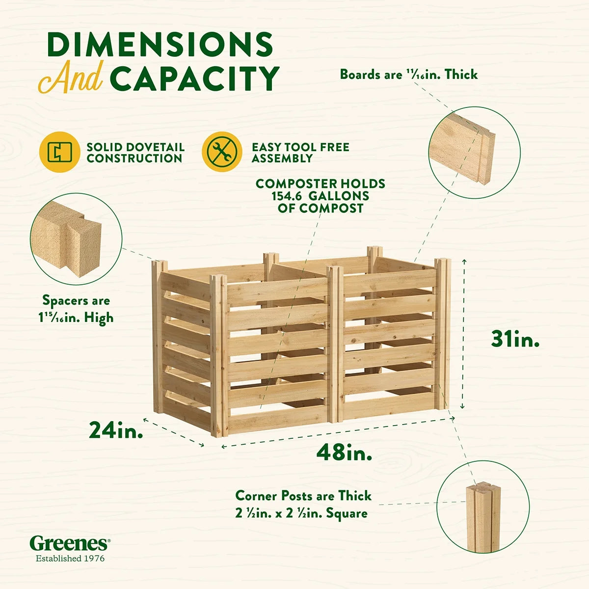 Greenes Fence Cedar Wood Composter 24" x 24" x 31", 77.3 gal.
