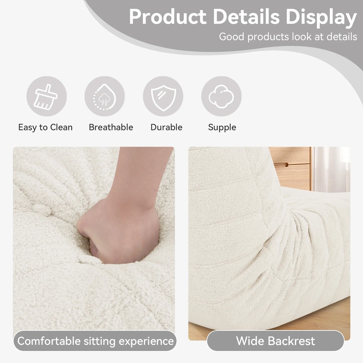 VFD Bean Bag Chairs for Adults, Beanbag Chair with Ottoman Lounge Sofa Memory Foam Comfy Reading Chair for Bedroom & Living Room, Lazy Floor Sofa Couch